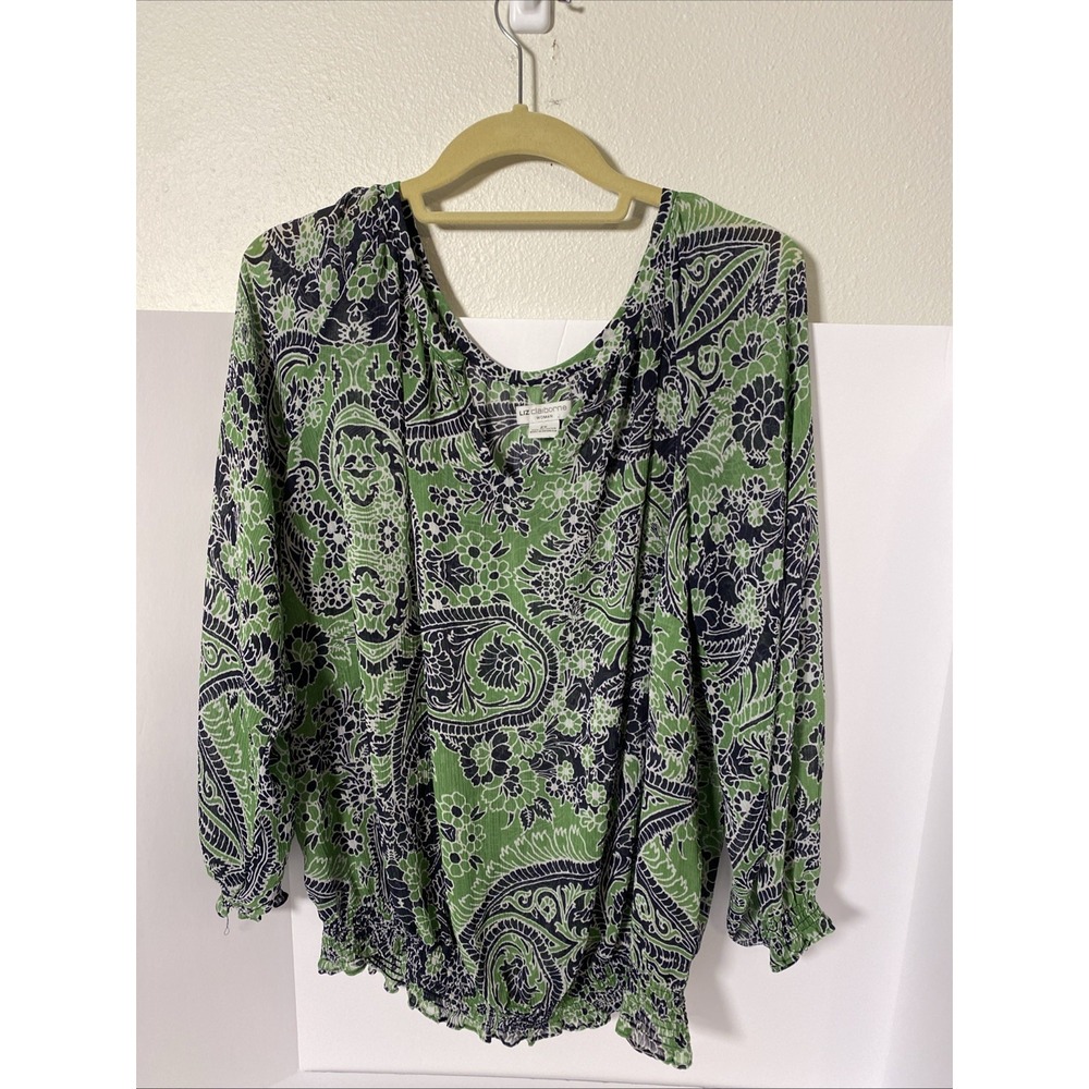 liz claiborne plus size tops 2xl Elastic Bottom 3/4 Sleeves Elastic Arm O1